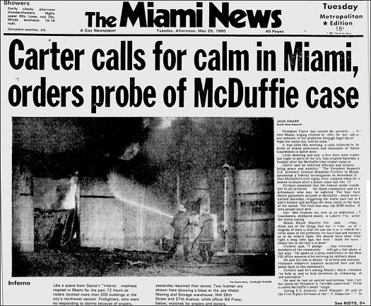 Riot broke out in the black neighborhoods of Overtown and Liberty City in Miami. In 1981 Dade County paid McDuffie's family a settlement of $1.1 million after they filed a civil lawsuit against the officials. 18 deaths. 350 injuries. 600 arrests.