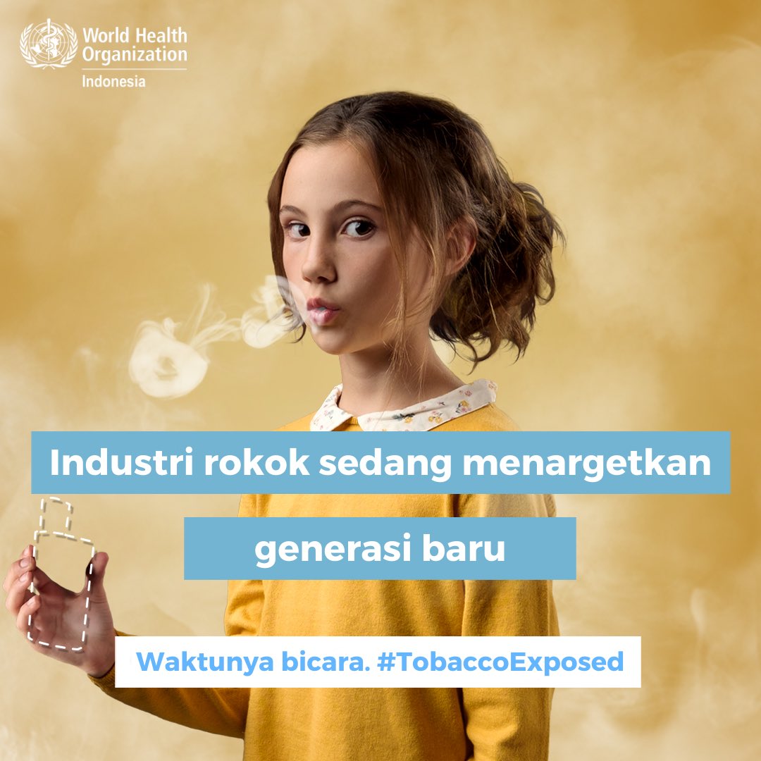 WHOIndonesia's tweet photo. Industri rokok sedang menyasar anak-anak dan remaja. 

Waktunya bertindak. Ayo ciptakan generasi #Indonesia yang bebas tembakau! Pahami risiko merokok, katakan TIDAK pada tembakau.

#TobaccoExposed #WorldNoTobaccoDay #NoTobacco #HTTS2020 #tolakjaditarget https://t.co/K0jq7Cptkb