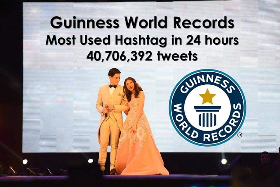 Guiness World Record for Most Used Hashtag in 24 Hours

40,706,392 tweets

#ALDubEBTamangPanahon

<a href="/aldenrichards02/">Alden Richards</a>
<a href="/mainedcm/">Maine Mendoza</a>
<a href="/EatBulaga/">Eat Bulaga!</a>

#ALDUBTamangPanahonRewind