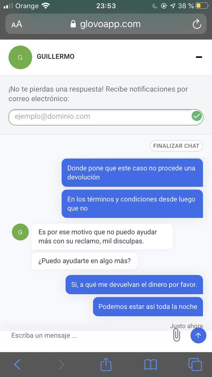 aletb93's tweet photo. @Glovo_ES hasta vuestros trabajadores evitan responder porque saben que no tenéis razón https://t.co/jf9uRwOI7Q