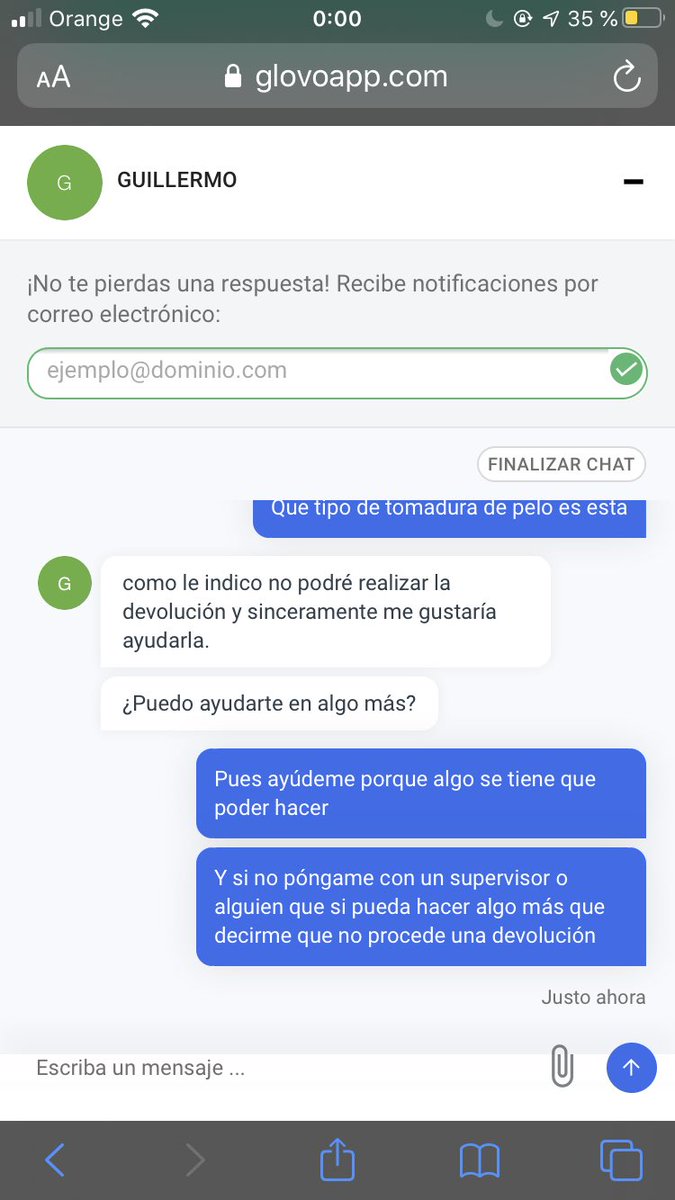 aletb93's tweet photo. @Glovo_ES hasta vuestros trabajadores evitan responder porque saben que no tenéis razón https://t.co/jf9uRwOI7Q