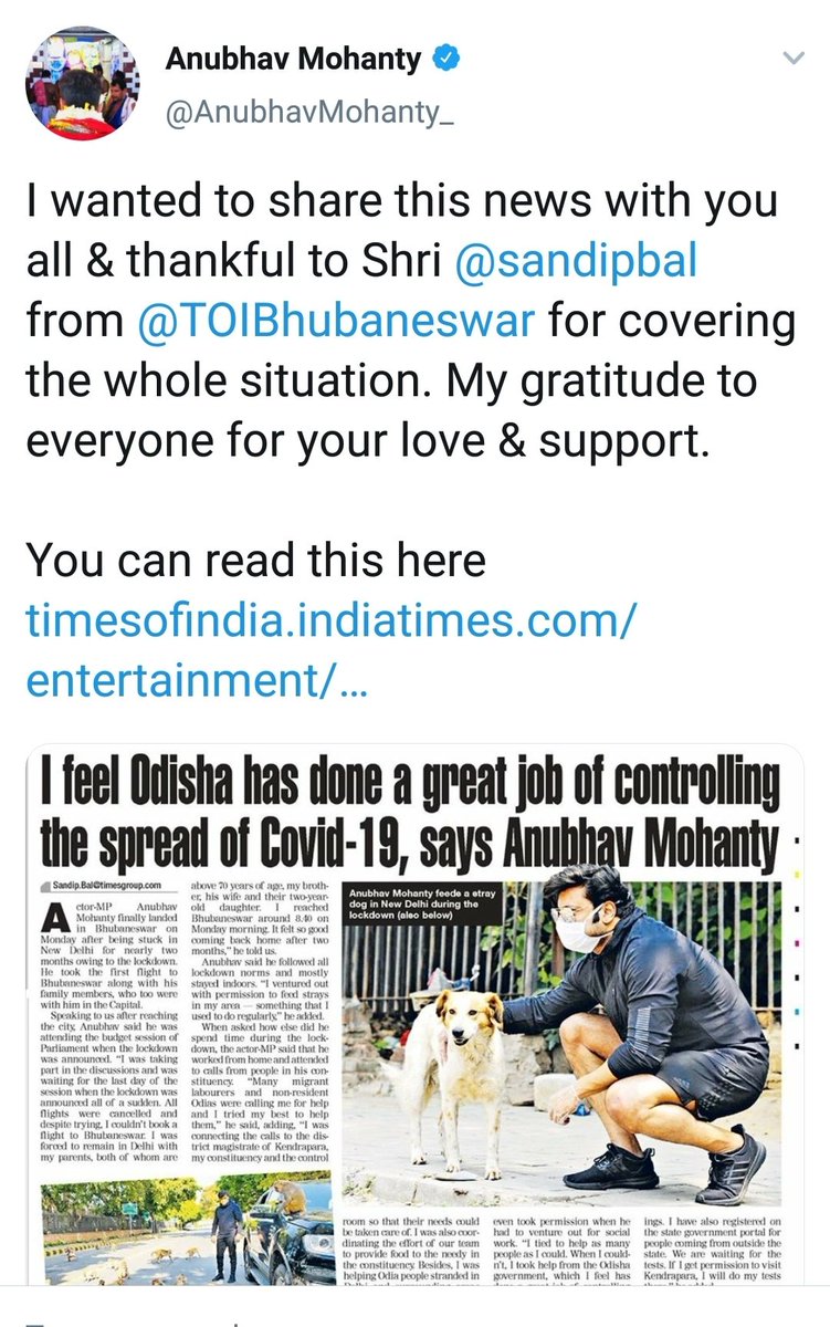 Kshitishsinghs's tweet image. I still in search of word of appreciation for #sonusood by #kendraparaMP #Anubhavmohanty in social media.but found word of appreciation for news in #TOI .