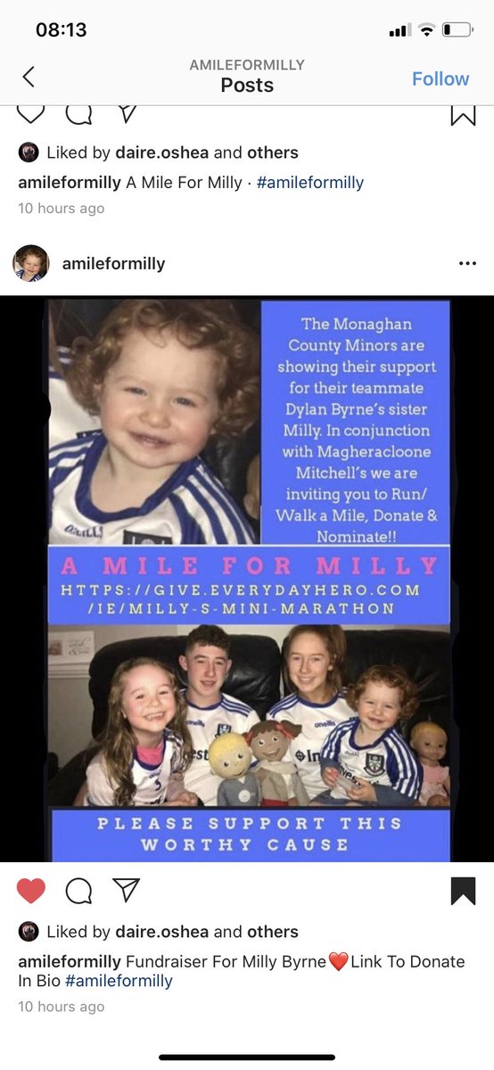 LawlorDamian's tweet photo. So many GAA teams fundraising for great causes. It’s incredible to see. The Monaghan under-17 footballers are hard at it too, supporting Milly, the little sister of their teammate, Dylan. Today they each take a mile, donate &amp; nominate. Best of luck everyone. https://t.co/dlba5WDN9m