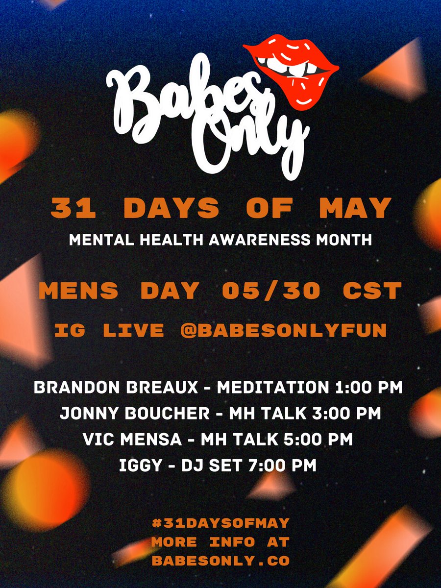 eviethecool's tweet photo. this is the final weekend of the @BabesOnlyFun #31daysofmay #mentalhealthawarenessmonth. i am so proud of what we did as a team and am looking forward to what we do next.
please tune in and donate to the cause if you can. we appreciate any support.
https://t.co/HsnZ0xNAP8 💋 https://t.co/nJTkBMrnx5