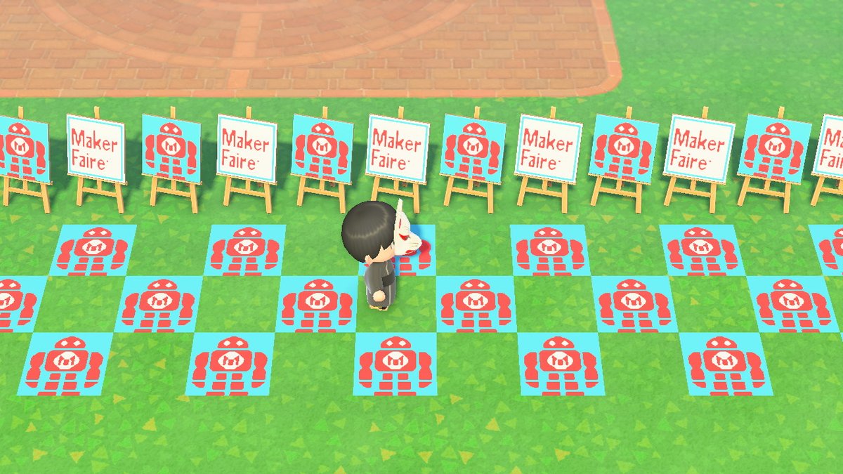 kasanetarium's tweet photo. Maker Faire のロゴとMakeyくんを作りました。
会場に続く道に並んだ看板を見たときのワクワク感がたまらないんですよね。
#VirtualMakerFaire
#どうぶつの森 #AnimalCrossing #ACNH #NintendoSwitch https://t.co/hwLkY2BmoV