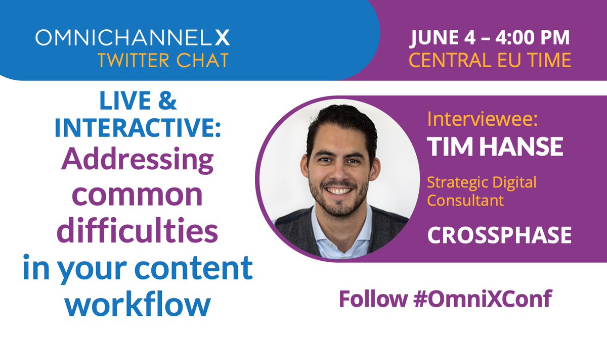 nozurbina's tweet photo. [LIVE INTERACTIVE TWITTER CHAT]: #ContentGovernance specialist Tim Hanse of @CrossphaseNL will discuss common difficulties in organisational workflows &amp; teaming that prevent #omnichannel success.  

Join in by following #OmniXConf June 4, 4:00 PM CET https://t.co/oUWSEApCfS https://t.co/3w0a8G4gRW