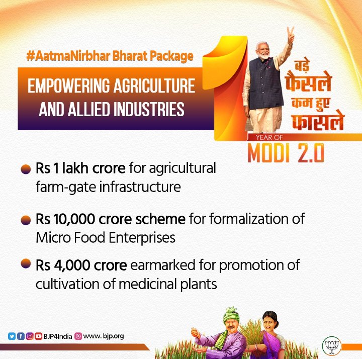 bjp4dharam's tweet photo. Aatmanirbhar Bharat Package: Promoting several business sectors including MSMESs

• Rs 3. lakh crore collateral-free automatic loans for business including MSMEs.

• Rs. 20,000 crore provided as subordinate debt to provide equity support to stresses MSMEs.

#1YearOfModi2 https://t.co/eUidLF8Cox