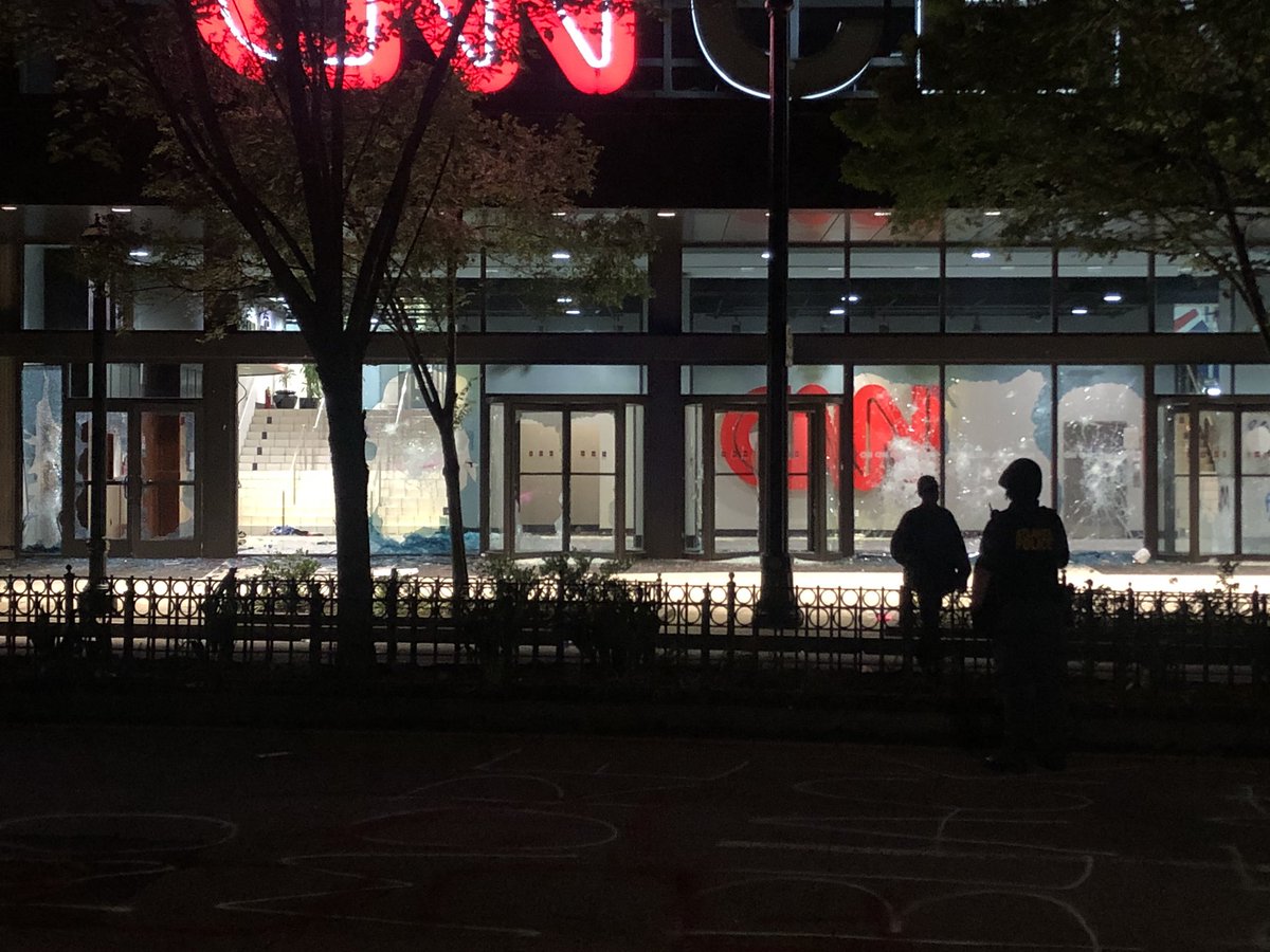 Scenes from the Omni Hotel and adjacent CNN Center - both in downtown Atlanta. Smashed and covered in graffiti.