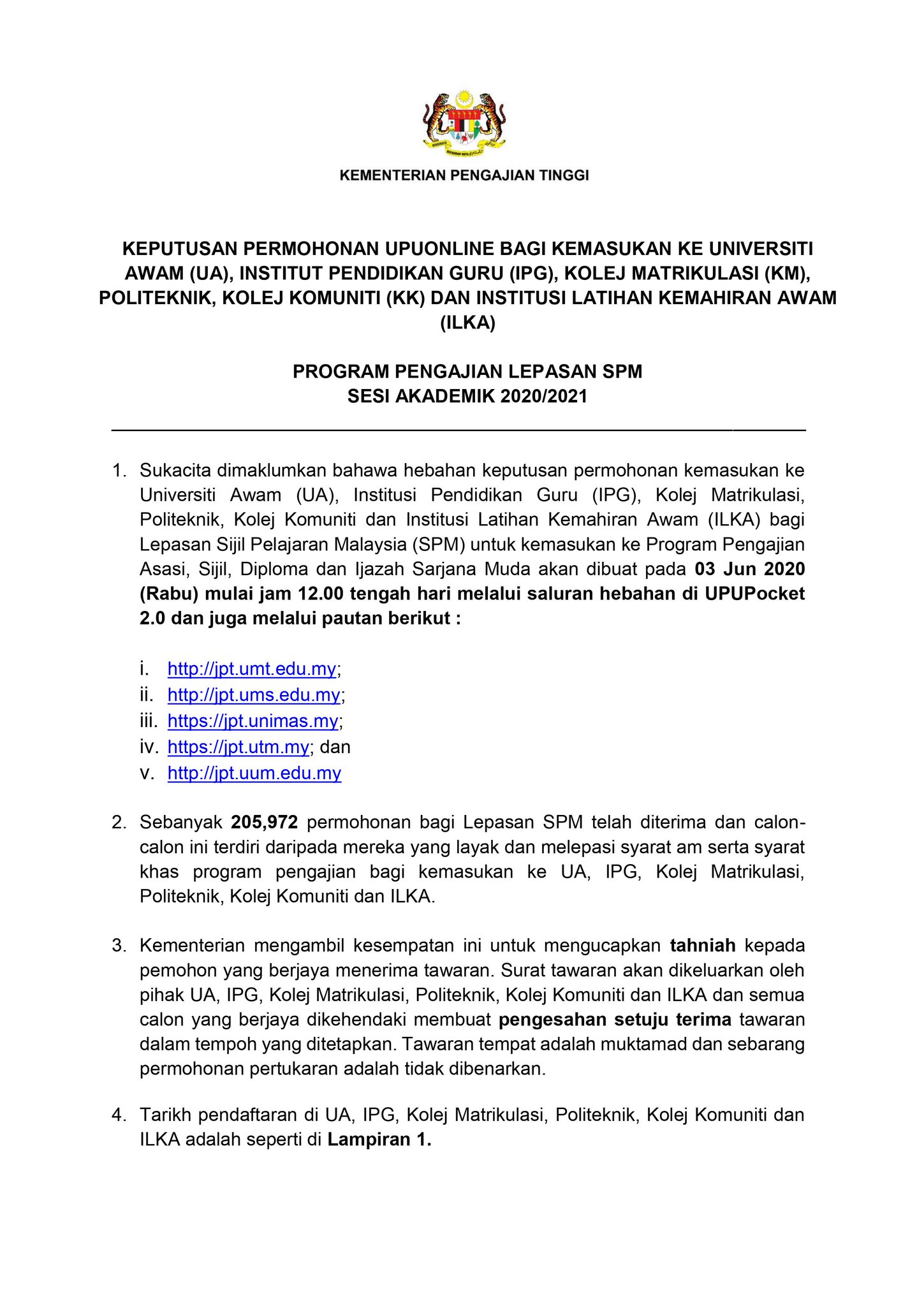 Dato Dr Noraini Ahmad On Twitter Kenyataan Media Keputusan Permohonan Upuonline Bagi Kemasukan Ke Universiti Awam Ua Institut Pendidikan Guru Ipg Kolej Matrikulasi Km Politeknik Kolej Komuniti Kk Dan Institusi Latihan Kemahiran