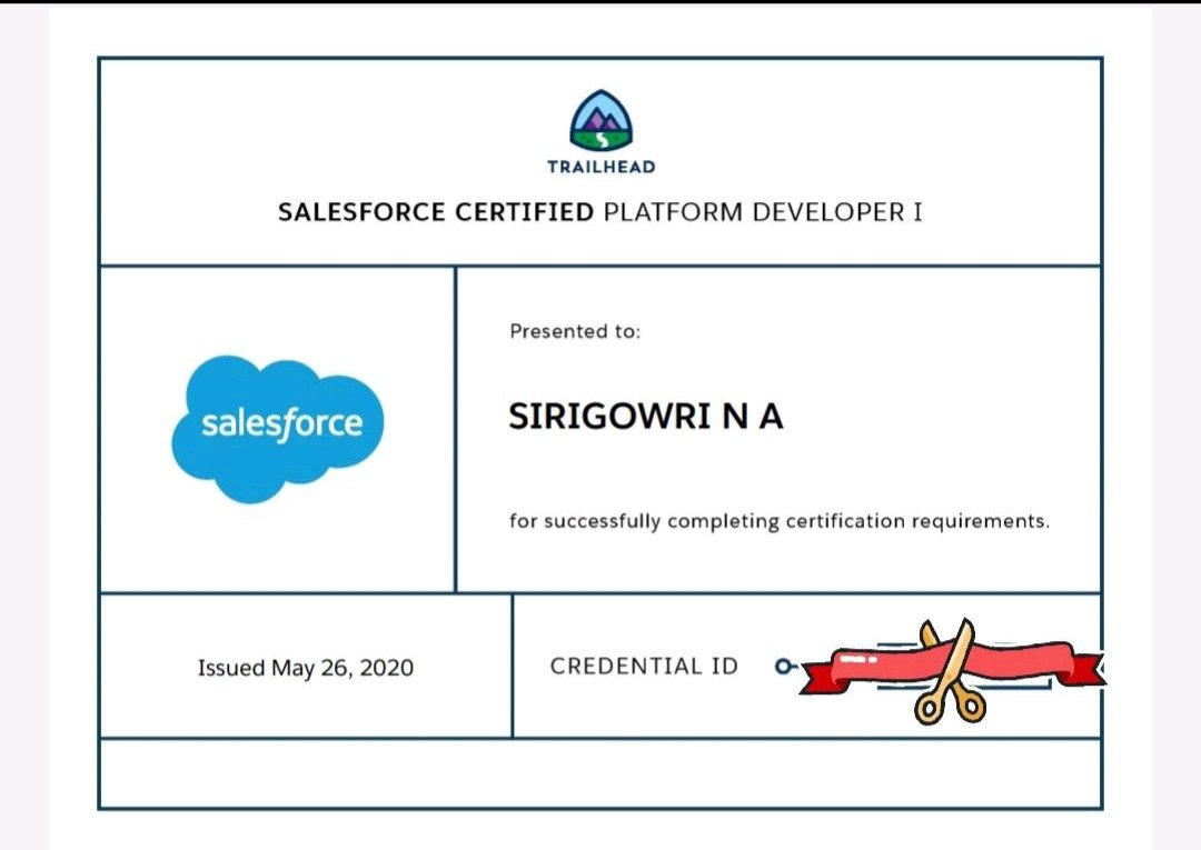 I'm a Salesforce Certified Platform Developer- 1 

I would like to thank my Manager Manju for training us thoroughly! 
<a href="/sakshisshetty/">Sakshi Shetty S</a> for answering all my doubts!

Focus on Force and Udemy courses and practice tests for preparations! 

Thanks to my SF Ohana!