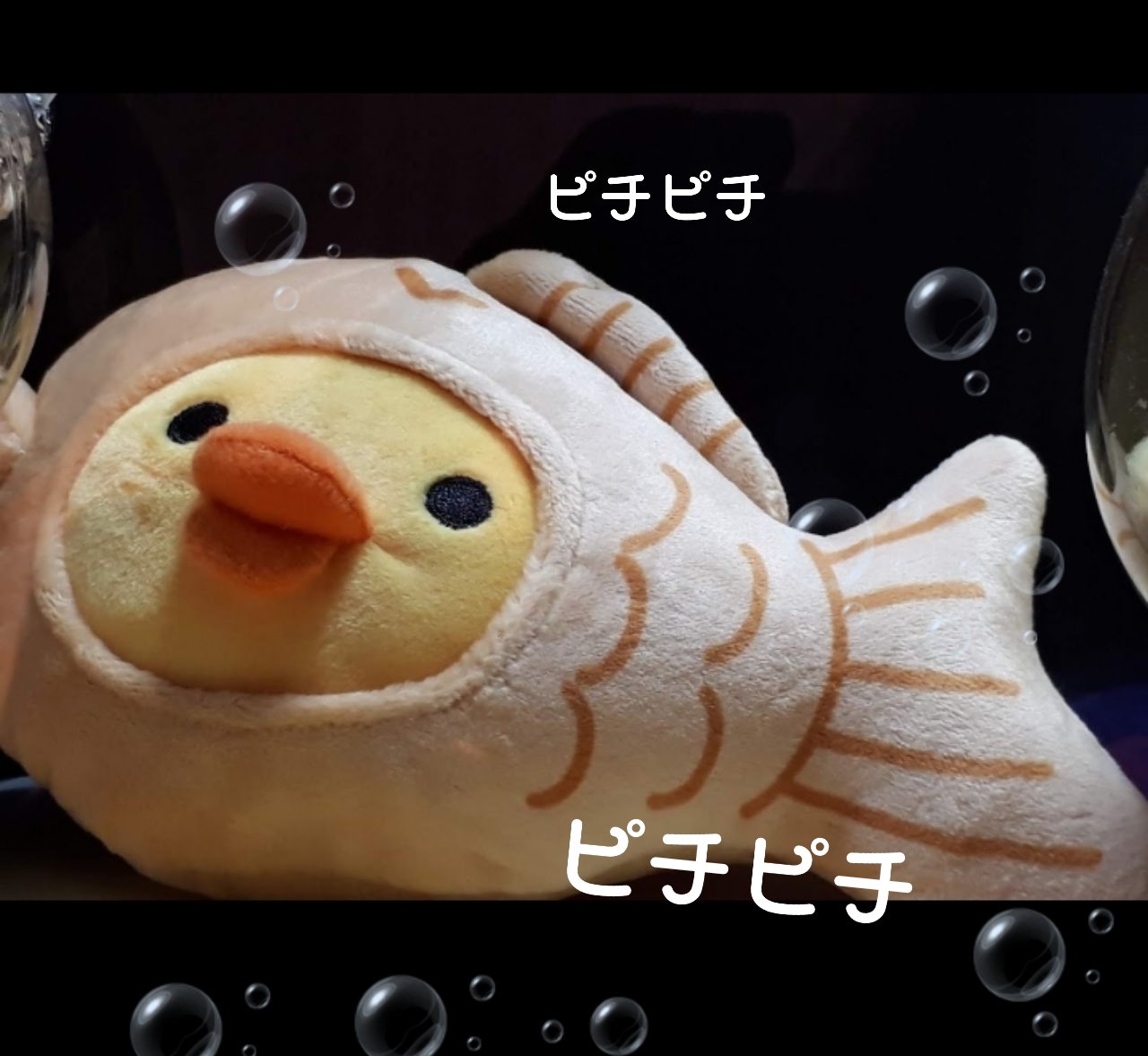 Uzura 密を避けてお家で金魚すくい おかっぱちゃんが一匹ゲット 御家老の話によると なんでも この種の金魚は大きくなると鯛次郎君のような姿になるらしい キイロイトリ リラックマ ダイソーの金魚すくい屋台 T Co Azznd2ibe8