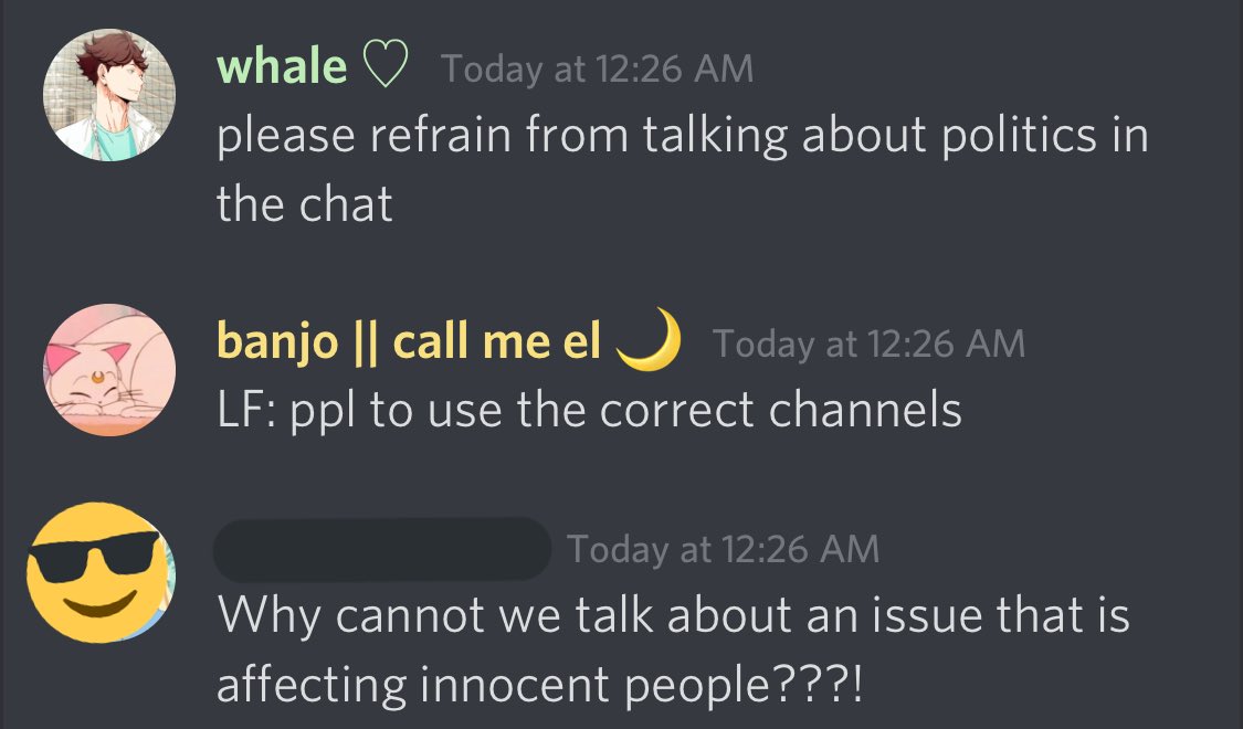 VISUALBUTCH's tweet photo. IF ANY OF MY MUTUALS ARE APART OF THIS ANIMAL CROSSING DISCORD SERVER: LEAVE RN. They are censoring black lives matter and acab. Both of my messages were deleted by a moderator (avmnt is me!) these bitches are EMBARASSINGGG https://t.co/nA6R7kh2zp