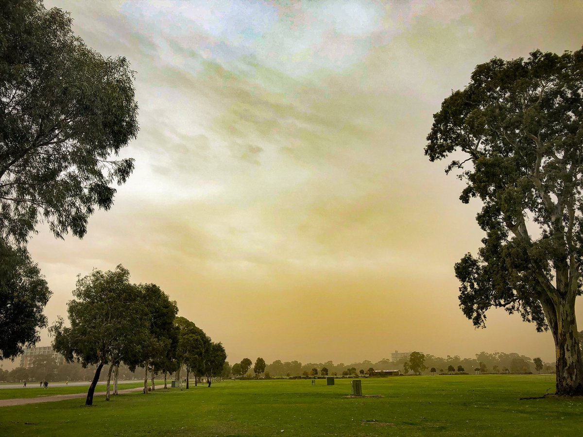 Adelaide Airport reporting visibility down to 3km in the dust that has blanketed the city.