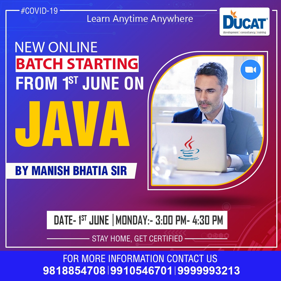 Ducat_education's tweet photo. Join Our New "JAVA" Online Batch By Manish Sir from 1st June @ DUCAT .
Stay Home. Stay Safe. Learn Online.
👉Book Your Seats Now: https://t.co/rq96mN9OYa
For more info call us on :
☎ +91-9999993213
#java #javabatch #onlinejavabatch #onlinejavatraining #javatraining #ducat https://t.co/lNntPQhvGe