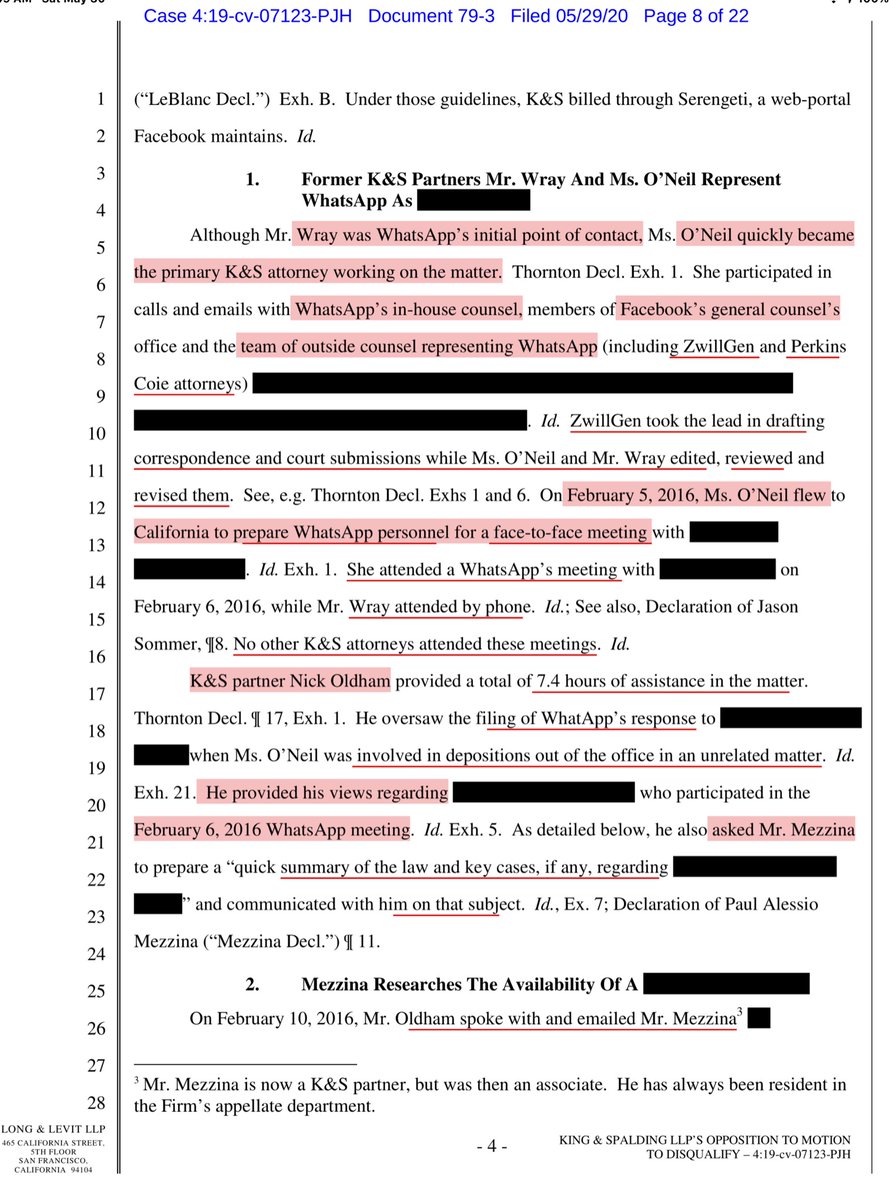 WhatsApp & NSO are engaged in a tit-for-tat & the lawyers hear the cash register.“K&S billed WhatsApp for 93.6 hours of work, of which 77.9 hours was recorded by Ms. O’Neil & Mr. Wray”DC hourly rate for a partner $1450 x 93.6 hours = $135,720.00 MRR $33+K