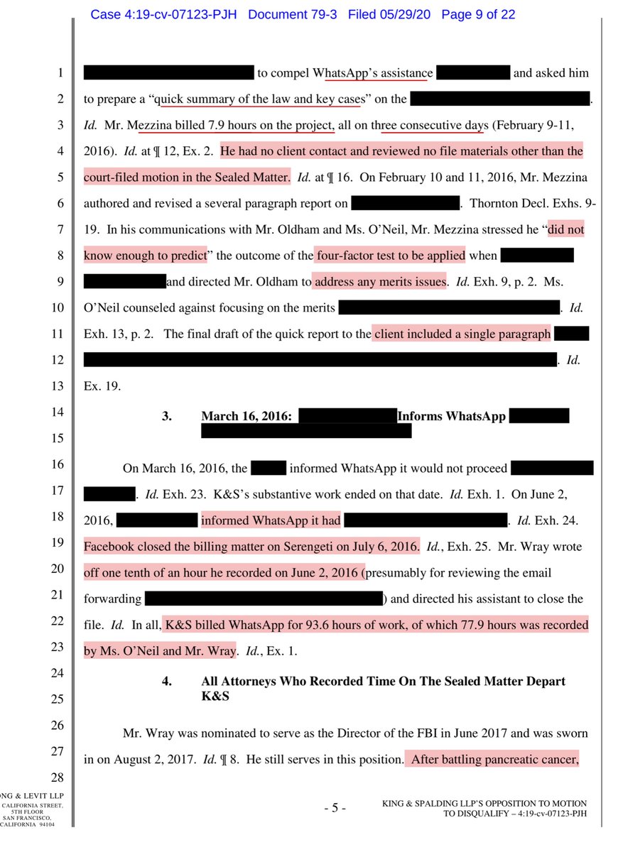 WhatsApp & NSO are engaged in a tit-for-tat & the lawyers hear the cash register.“K&S billed WhatsApp for 93.6 hours of work, of which 77.9 hours was recorded by Ms. O’Neil & Mr. Wray”DC hourly rate for a partner $1450 x 93.6 hours = $135,720.00 MRR $33+K