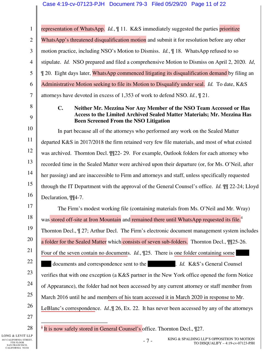 WhatsApp & NSO are engaged in a tit-for-tat & the lawyers hear the cash register.“K&S billed WhatsApp for 93.6 hours of work, of which 77.9 hours was recorded by Ms. O’Neil & Mr. Wray”DC hourly rate for a partner $1450 x 93.6 hours = $135,720.00 MRR $33+K