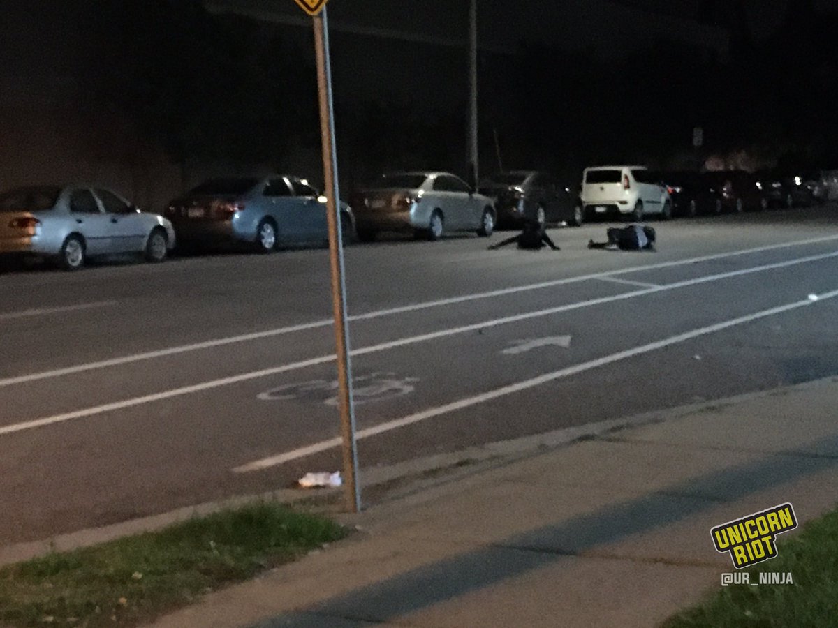 UR_Ninja's tweet photo. Intersection now occupied. Protesters being shot at south down Blaisdell ave.

Someone on the ground saying they were shot in the face. https://t.co/I1m2mbJ0k9