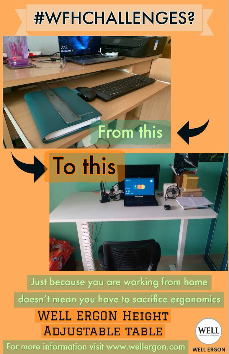 WellErgon's tweet photo. Working from home doesn't have to be painful or less productive.

At Well Ergon we can help, simply snap a picture of your home office set up and we'll do a home office assessment and recommend the best possible solution to help optimize that space.

#WorkFromHome #homeoffice https://t.co/S7QY6I9OPD