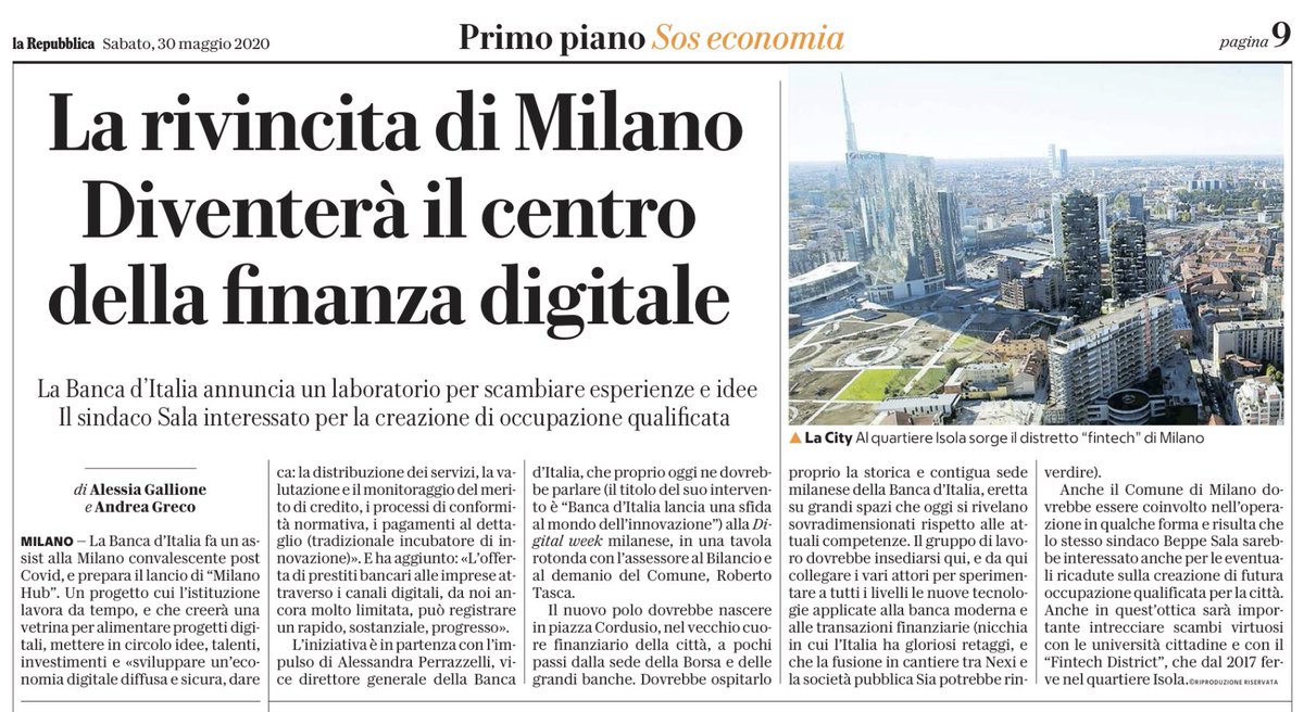 La rivincita di #Milano: diventerà il centro della finanza digitale <a href="/bancaditalia/">Banca d'Italia</a> <a href="/ComuneMI/">Comune di Milano</a> via <a href="/repubblica/">Repubblica</a> <a href="/rep_economia/">Repubblica A&F</a> <a href="/rep_milano/">Repubblica Milano</a>