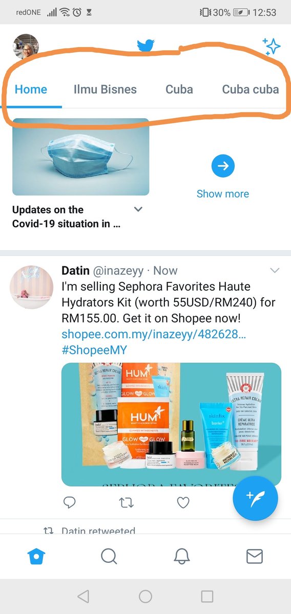 Okay I baru belajar a new thing thank you  @nialutazrun for sharing!!So if you pin the list, nanti dekat homepage you'll have another feed of your list! Maksudnya you can scroll your normal home page and you can also choose to scroll your list page https://twitter.com/nialutazrun/status/1266591762513948675?s=19