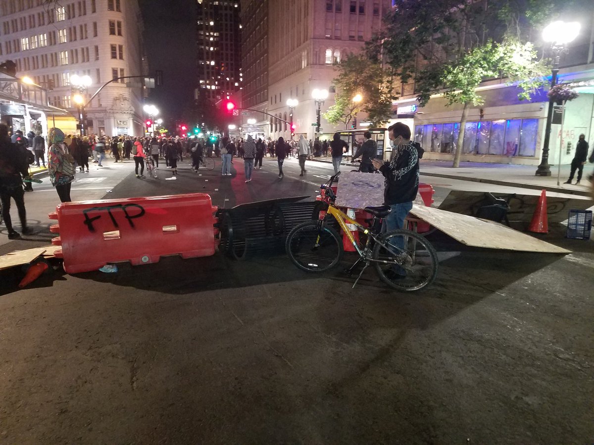 Barricade in the middle of Broadway.