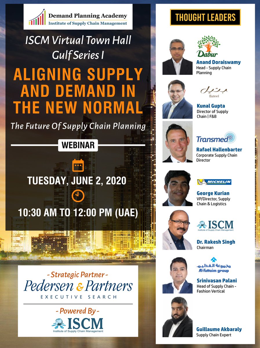 iscm_info's tweet photo. Join us for the First Townhall in the #Gulf Series, in the Domain of #Supply &amp; #Demand #Synchronization. Strategic Partner @Pedersenptnrs. 
Registrations Are Now Open at https://t.co/uHsR2VTcbE https://t.co/vsnzkUdtb2
