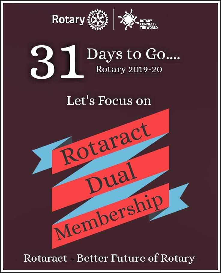 3054Rotary's tweet photo. Countdown Begins ...
31 days to go...
Rotary 2019-20.
Focus on Rotaract Dual Membership
Rotaract - better Future of Rotary
#Rotary #Rotaract #Interact #PeopleofAction #ConnectsTheWorld #Rotary3054 #RotaryClubCentral https://t.co/zMJ7ZSwlRj