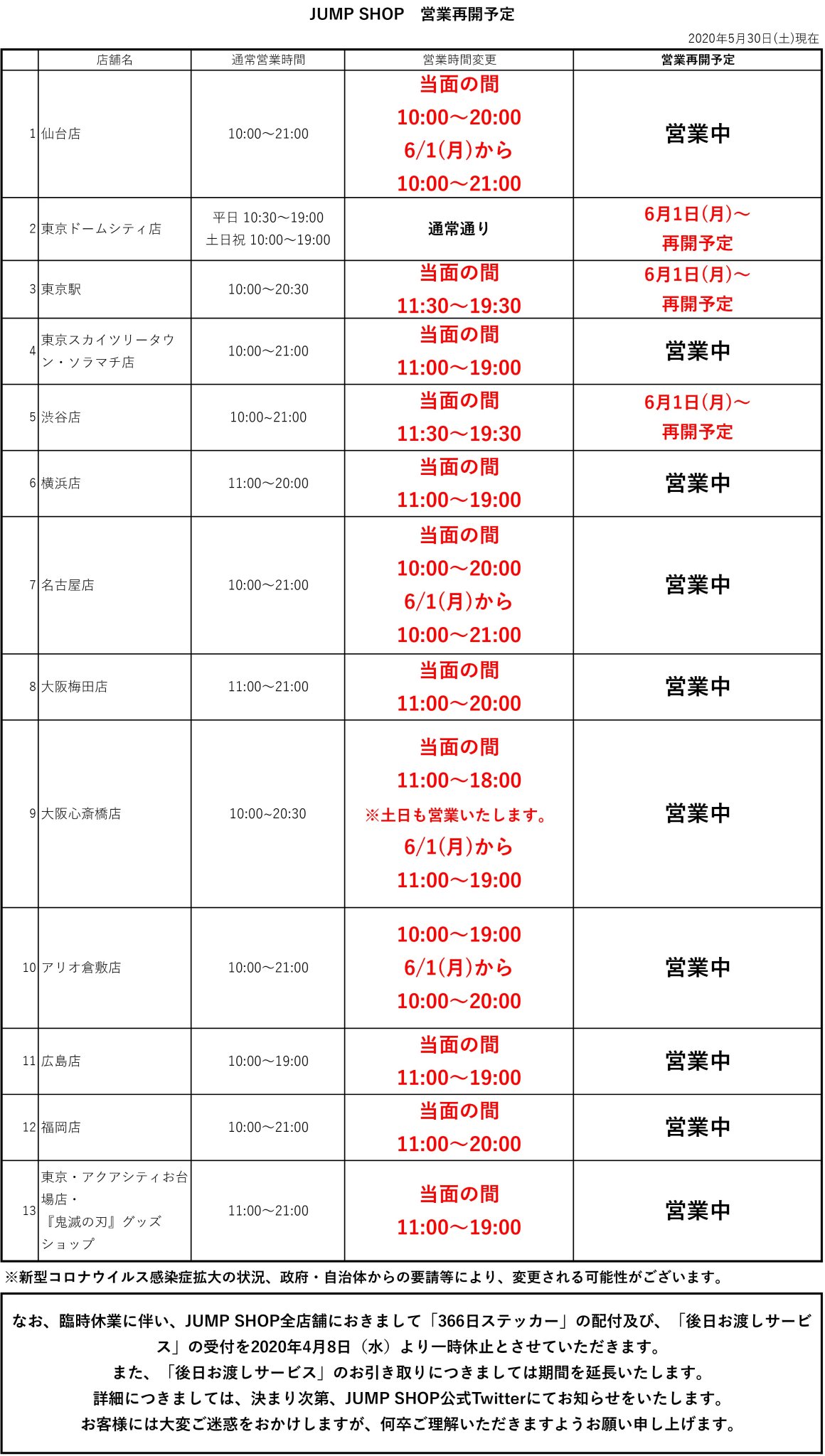 ジャンプショップ Jump Shop 公式 Ar Twitter Jump Shop名古屋店営業時間変更のお知らせ 年6月1日 月 より 10 00 00 10 00 21 00 となります 延長となった時間帯に関しましては 当日の朝9時より先着で事前予約を受付いたします お客様のご来店を