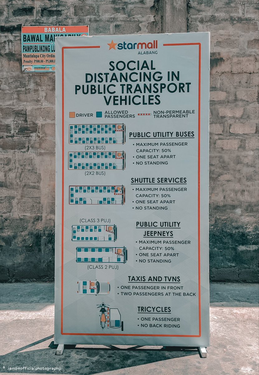 Social Distancing in public transport vehicles. A friendly reminder from #StarmallAlabang @alabangbulletin @SouthSnippets @TigaSouthKaBa  

#BeResponsableCitizen #SocialDistancing #GCQOnMonday