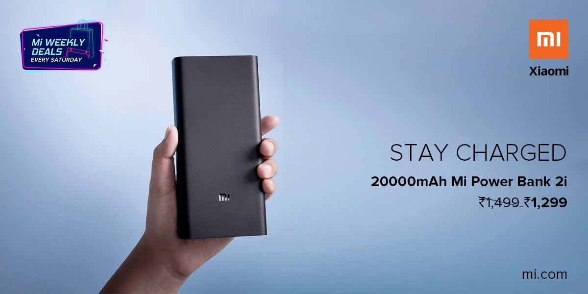 XiaomiIndia's tweet photo. We're back with the Weekly deals. 

Get the 20,000mAh Mi Power Bank 2i at an offer price of ₹1299.

Offer available only till the stocks last. https://t.co/sRTaolxX7m