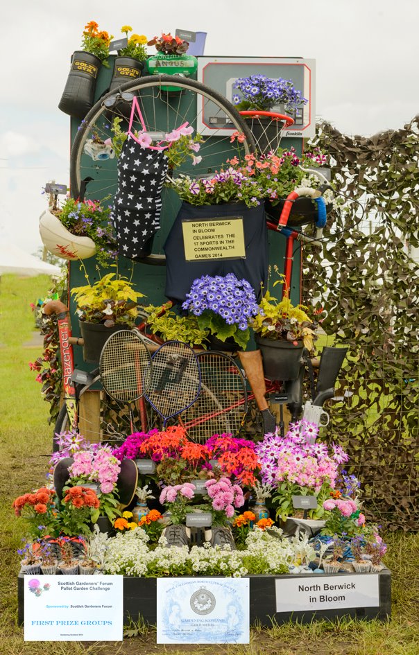 NBinBloom's tweet photo. Saturday is traditionally  a sports day so here are two sports  themed pallets: the Open Golf Championship at Muirfield  East Lothian in 2013 and  Glasgow Commonwealth Games from 2014. #northberwick @caley_rchs @KSBScotland  @ELCouncil @RHSBloom https://t.co/Zip8lZ5xJy
