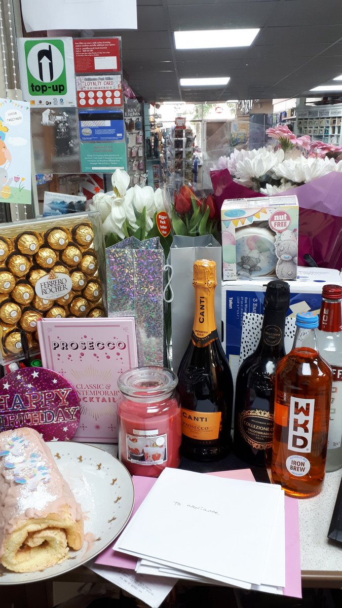 SalthousePO's tweet photo. Big thank you to all my customers for these! 
Someone is 40  today (yep...that would be me!) 
But never fear....I'm open 9am until 2.30pm, then I'm off to drink some of this! 
#grateful #lockdownBirthday https://t.co/wNvqLjU4jJ