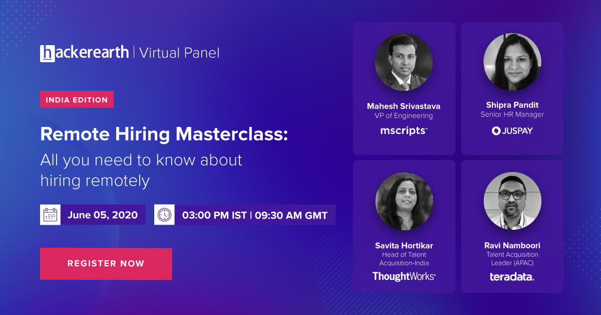 thoughtworksIN's tweet photo. Join @hsavvy, Head of Talent, #TWI, along with a panel of speakers as they discuss everything about remote hiring.
Register here: https://t.co/bT7KCDGhhD
@HackerEarth

#Hiring #HumanResource https://t.co/euBF3pCtGA