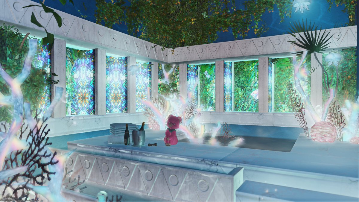 みんちょ Gungnir村ハウジング沼 改 水晶珊瑚のお家 水晶珊瑚を贅沢に１２個使用したよ 前回のイメージのままお家を綺麗に作り直しました プール 温水 も設置したのがポイントです ｗ 槍鯖 ミスト3区36番 Ff14ハウジング