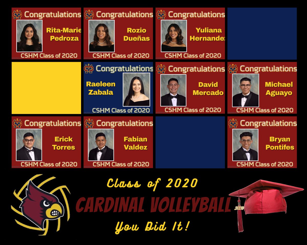 Congratulations to the CSHM Cardinal Volleyball Graduates of 2020! We are beyond proud of you all and wish you the best of luck in your future plans!❤️💙💛🏐👩🏽‍🎓👨🏽‍🎓 #CardinalVolleyball #ClassOf2020 #TogetherAsOne #YoullBeAlright