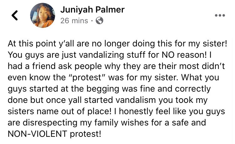 SenaitTV's tweet photo. JUST IN: #BreonnaTaylor’s sister calls out protesters who vandalized and caused violence tonight — saying “you guys are disrespecting my family wishes” @WHAS11 https://t.co/9UIPpS1pJV