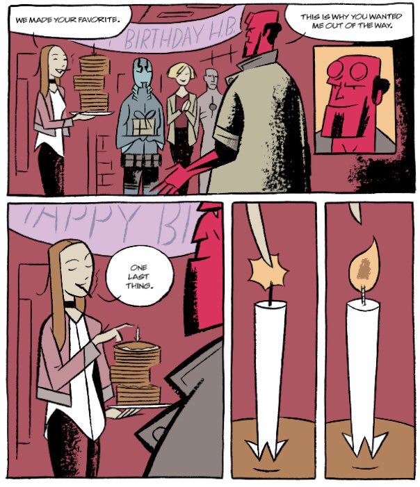 hellboybookclub's tweet photo. Pancake Birthday for Hellboy!🥞 We discuss “Hellboy: Weird Tales - “Party Pooper,” on our latest podcast! #hellboybookclub #podcast #mikemignola #hellboy #katecorrigan #lizsherman #abesapien #hellboyweirdtales #andiwatson #scottallie https://t.co/xKLnQlRmzs