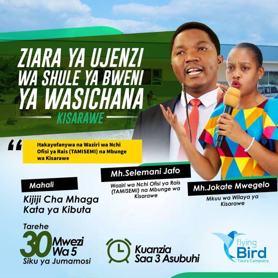 VwalaViola's tweet photo. Leo Mh Selemani Jafo waziri wa nchi ofisi ya Raisi @ortamisemi na Mbunge wa Kisarawe akiambatana na Mkuu wa wilaya ya Kisarawe @jokateM watafanya ziara ya ujenzi wa shule ya kwanza ya Bweni ya Wasichana Kisarawe 👏🏻Shule hii ni lengo kuu katika kampeni  ya #Tokomezazerokisarawe. https://t.co/wXDAOdFcWR