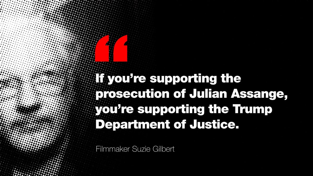 SomersetBean's tweet photo. "If you’re supporting the prosecution of Julian Assange, you’re supporting the Trump Department of Justice."—filmmaker @SuzieGilbertLdn: https://t.co/VBZeaQvqnH #FreeAssange #DontExtraditeAssange https://t.co/Y5auzLTl1o