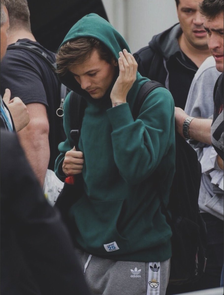  #LouisTomlinson wearing his iconic green adidas hoodie