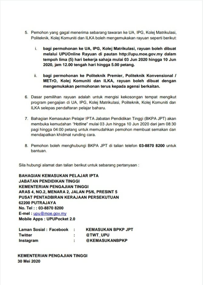 Uzivatel Star Ipoh Na Twitteru Keputusan Permohonan Upuonline Bagi Kemasukan Ke Universiti Awam Ipg Kolej Matrikulasi Politeknik Kolej Komuniti Dan Ilka Https T Co P2wlnkshrn