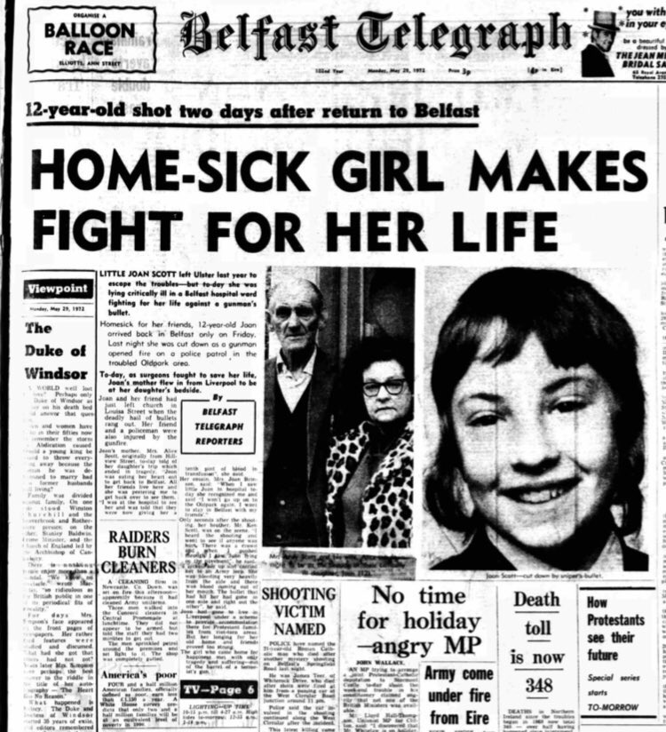 OnThisDayPIRA's tweet photo. #OnThisDay in 1972 the IRA murdered Joan Scott, 12. Schoolgirl shot in Oldpark when IRA fired on RUC. She’d gone for a walk with her 13 yr old friend who was injured. Family had moved to Liverpool a year earlier but Joan came back to visit Belfast because she was homesick #OTD https://t.co/MgAyCnr3qO