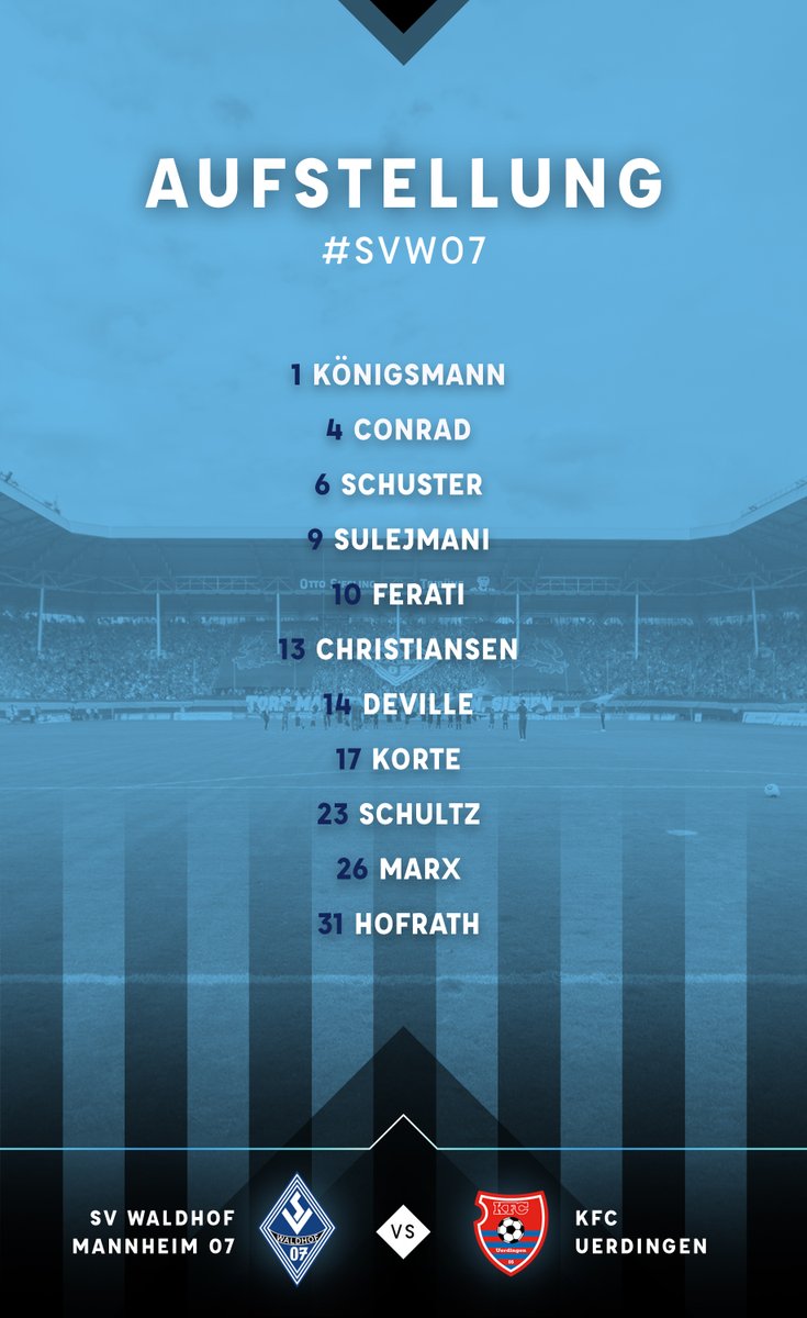 svw07's tweet photo. Cheftrainer Bernhard #Trares startet mit folgender 1️⃣1️⃣
Auf der Bank:
#Varvodic
#Celik
#Gouaida
#Bouziane
#DosSantos
#Gohlke
#Koffi
#WirsindWaldhof #svw07 #svwkfc #zeigtsuns #3Liga #fu3ball https://t.co/CprdSr7OTm