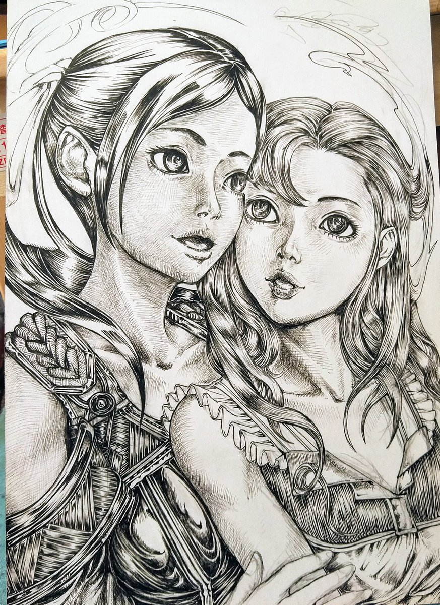 少し描いていました。
一枚目は一昨日からの続き。
二枚目は、一部破れてしまい止めていたモノです。
ホワイトで修正してかいてます?
夕飯の買い出しと、
お迎えに行かないといかんので?