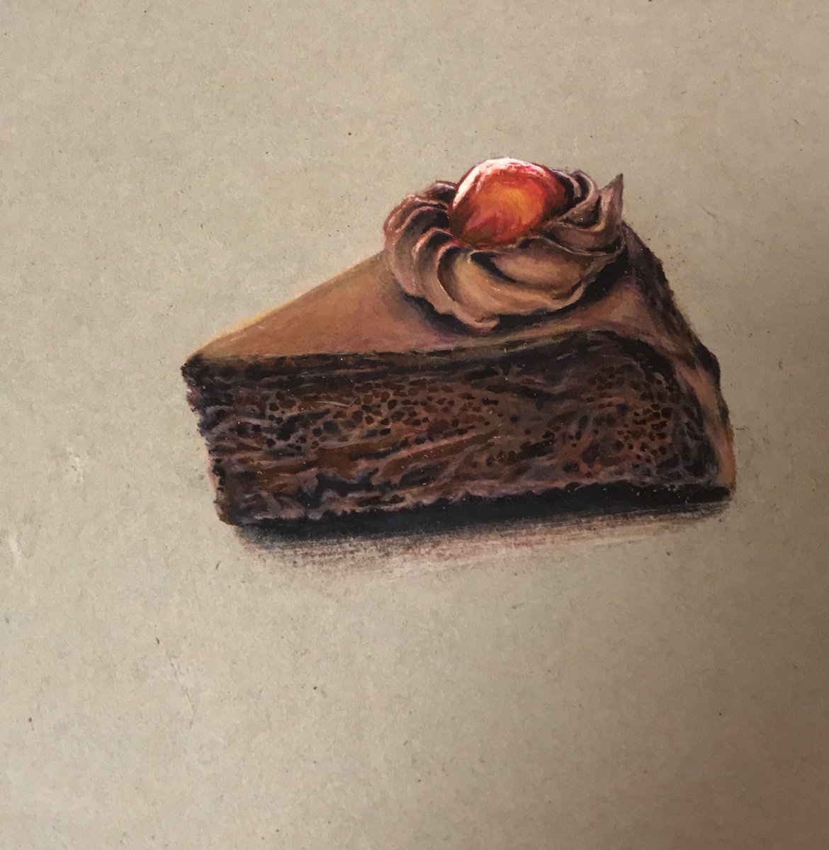 Kichi Illustration チョコレート チョコレートケーキ グレンチェリー お菓子 スイーツ 料理 グルメ イラスト アート 色鉛筆 精密画 リアル