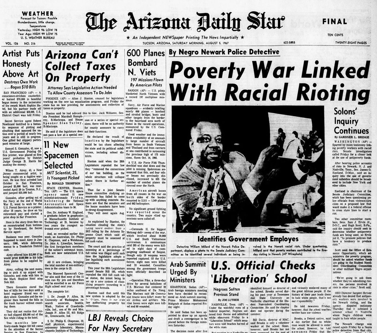 Tuscon, Arizona 1967A Black 14 y.o. is arrested. 200 young Black people gather to protest. 2 arrests were made. Both teens.