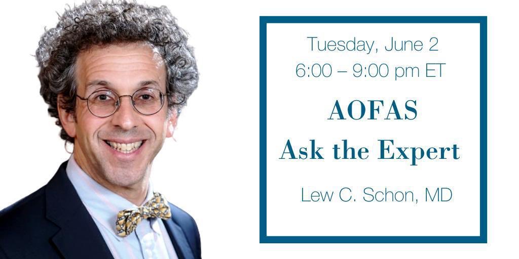 Great opportunity provided by @AOFAS for all members!
Post challenging cases in the AOFAS Connect Platform and have the opportunity to discuss them live with Dr. @LewSchon!#ask_the_expert
Tuesday, June 2nd, 6-9PM EST.
@BostonFootAnkle @NYCDoctorV @TheFootAnkleDoc @GlennShiMD