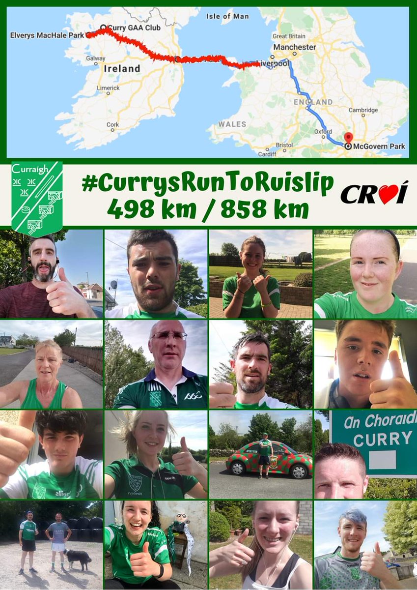 currygaaclub's tweet image. #CurrysRunToRuislip 
**UPDATE**

Well done to our team who are now virtually traversing the Welsh countryside in memory of JP Duffy! 🏴󠁧󠁢󠁷󠁬󠁳󠁿 498km done 360km left to go!
Massive bualadh bos to everyone out in the heat today! 😎💚🏐

#CurryGetActive