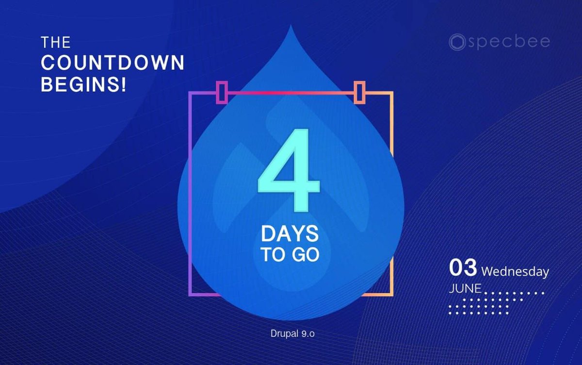 specbee's tweet image. Exciting Days - 4 days to go for #Drupal9!
#drupalupdates #drupal #drupalcms